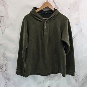 Nau Hoodie Womens Large Green Wool Blend Pullover Sweatshirt Sweater Henley